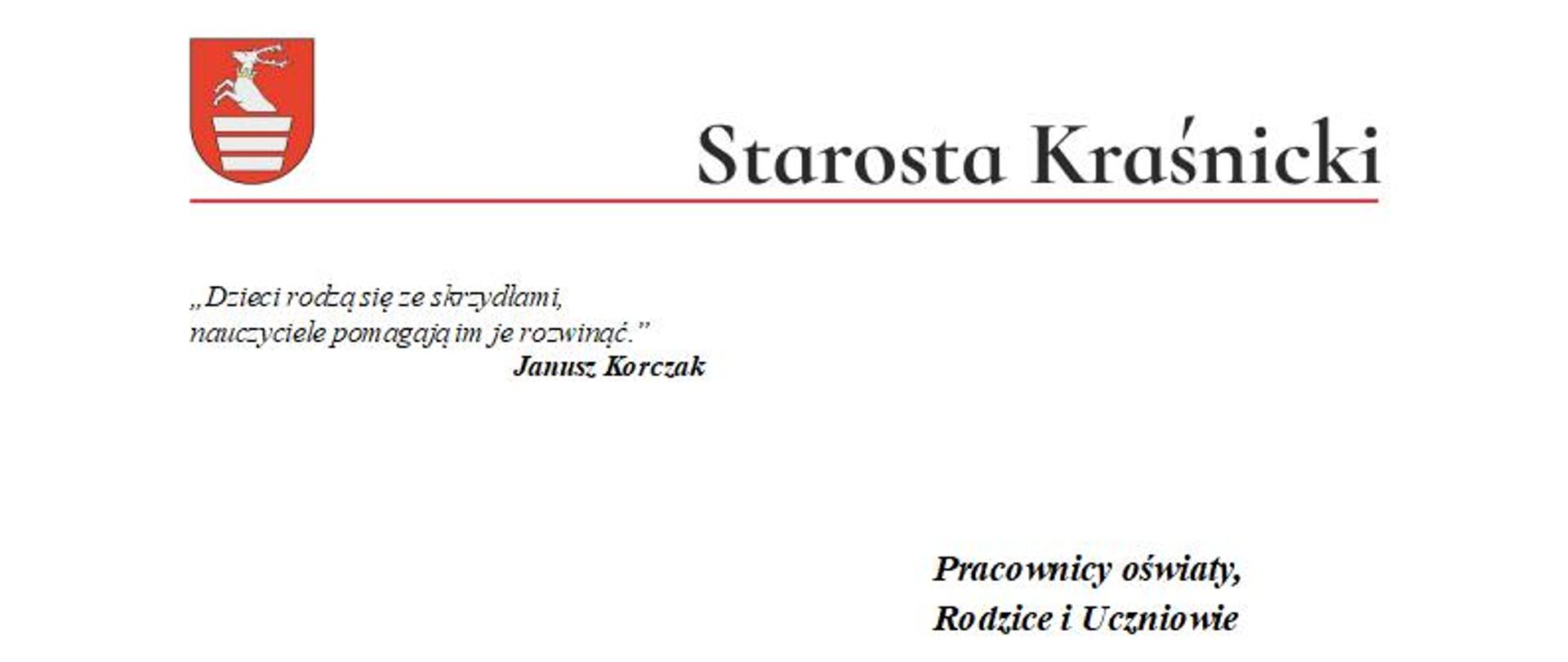 List Starosty Kraśnickiego z okazji zakończenia roku szkolnego 