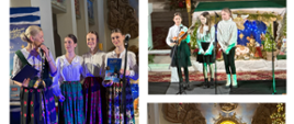 Kolędowanie w Skawie, grupa wykonawców podczas koncertu przy ołtarzu w kościele.