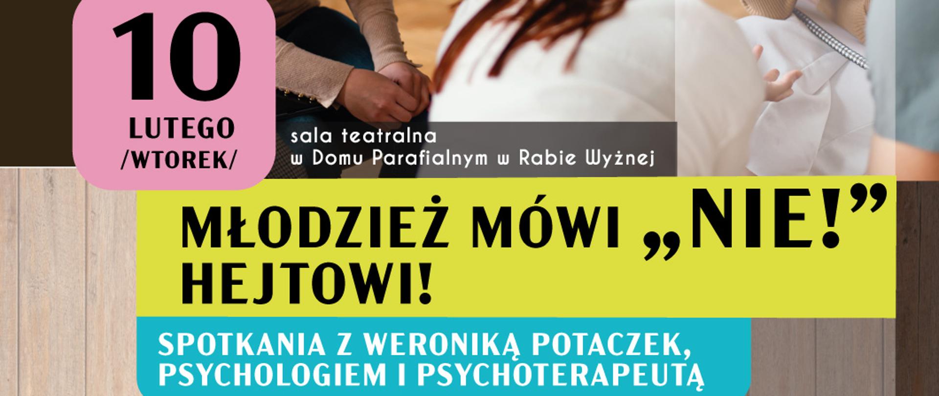 Plakat warsztatów Młodzież mówi NIE hejtowi! Harmonogram jak w artykule.