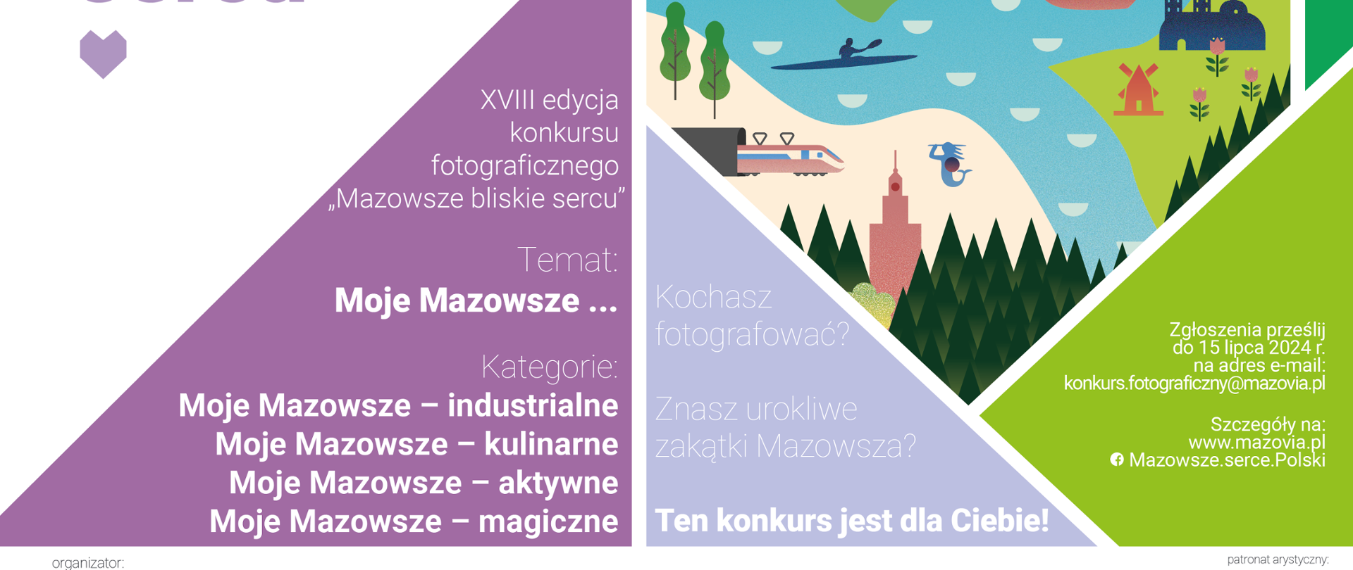 obrazek terenu z rzeką i kajakiem, zielone brzegi z budynkiem, łosiem oraz drzewami. XVIII edycja konkursu fotograficznego Mazowsze bliskie sercu. Temat: Moje mazowsze... Kategorie: o Moje Mazowsze – industrialne;
o Moje Mazowsze – kulinarne;
o Moje Mazowsze – aktywne;
o Moje Mazowsze – magiczne.