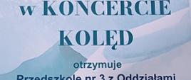 Podziękowania dla Przedszkola za udział w koncercie