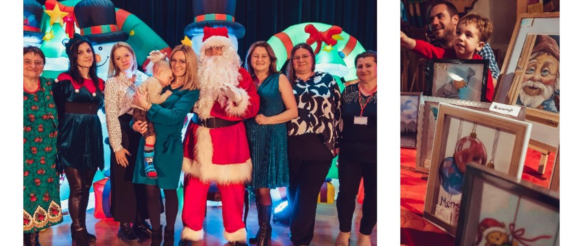 Fotorama przedstawiająca sołtys Raby Wyżnej Ewa Bielarczyk wraz z Radą Sołecką i Mikołajem, solistów Studia Piosenki Young Stars, gminny kiermasz w budynku remizy oraz posłanka Weronika Smarduch, która złożyła świąteczne życzenia mieszkańcom gminy.