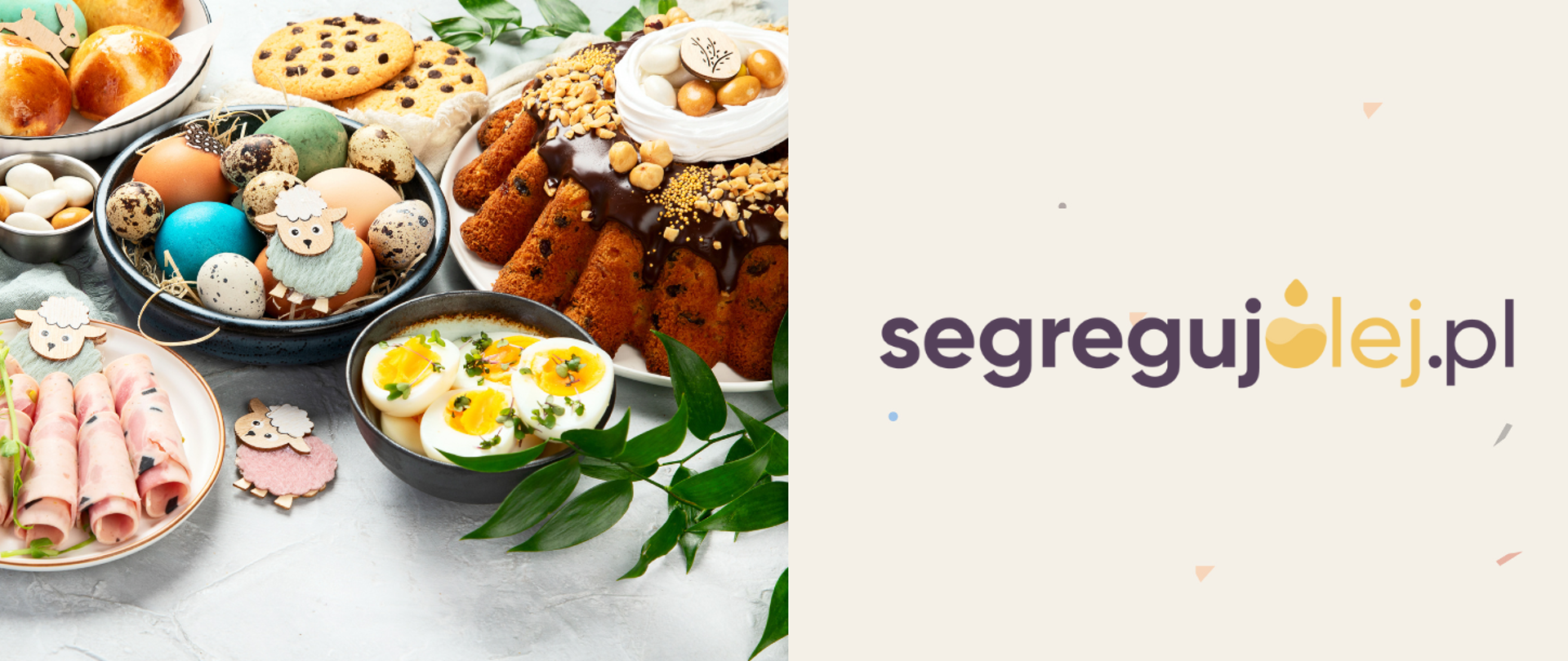 Potrawy wielkanocne na stole nakrytym białym obrusem