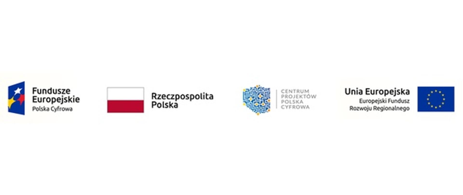 Logotypy: Fundusze Europejskie, Rzeczpospolita Polska, Centrum Projektów Polska Cyfrowa, Europejski Fundusz Rozwoju Regionalnego
