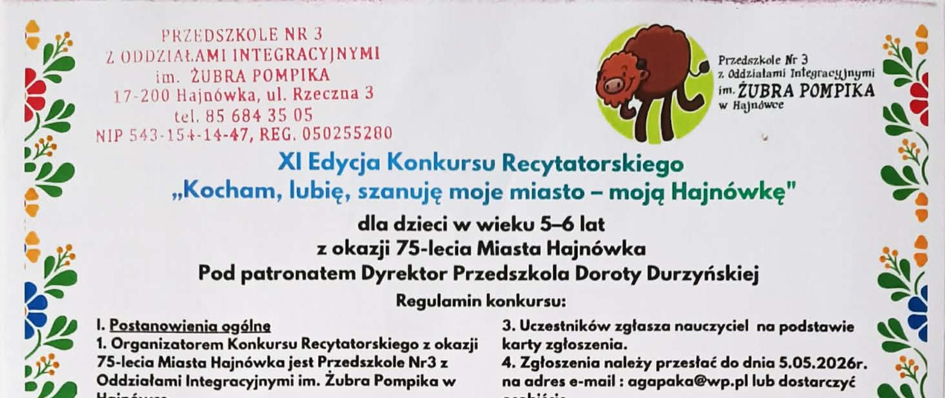 Na plakacie umieszczono regulamin konkursu