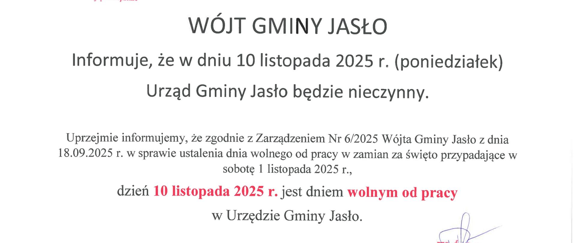informacja - dzień wolny 10.11.2025
