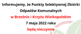 Dnia 7 maja 2022r. PSZOK nieczynny