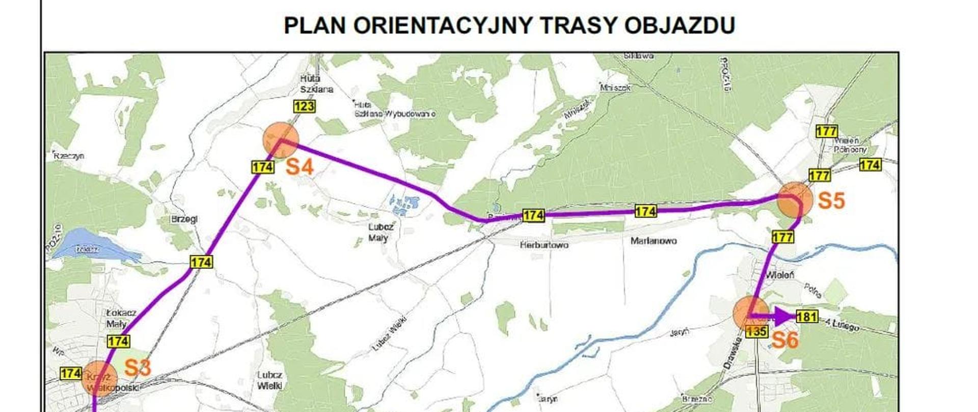 Orientacyjny plan trasy objazdu