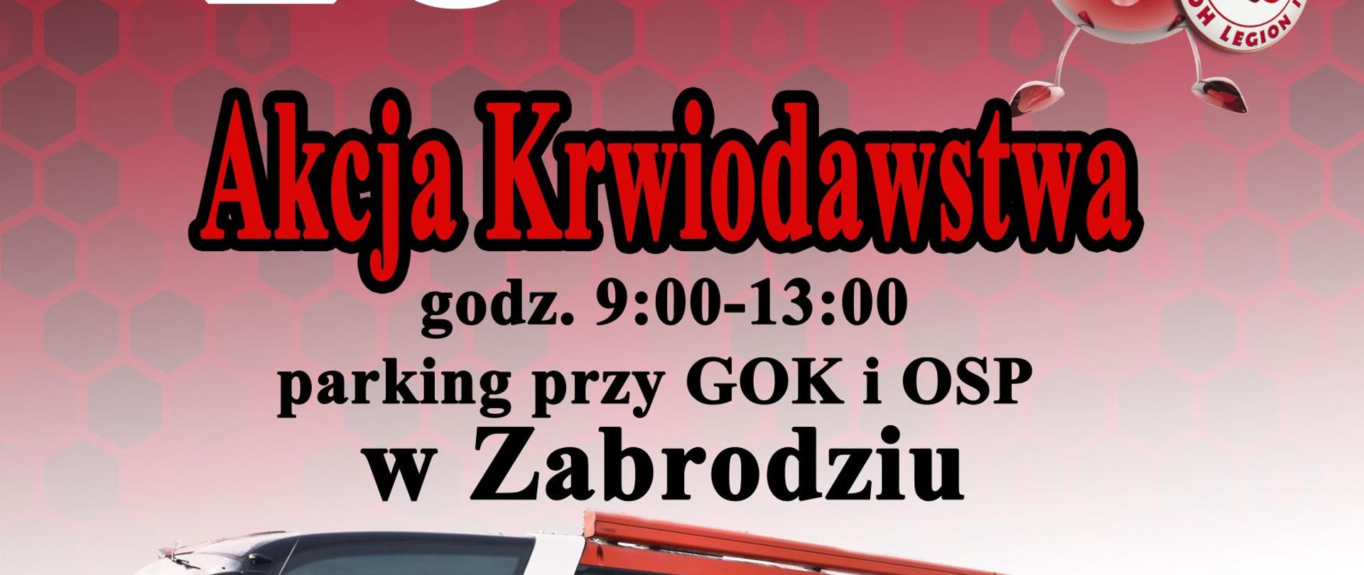 Zdjęcie biało czerwonego autobusu. Krwi nie zastąpi żaden lek. 18 października 2021 Akcja krwiodawstwa godz. 9:00-13:00 parking przy GOK i OSP w Zabrodziu