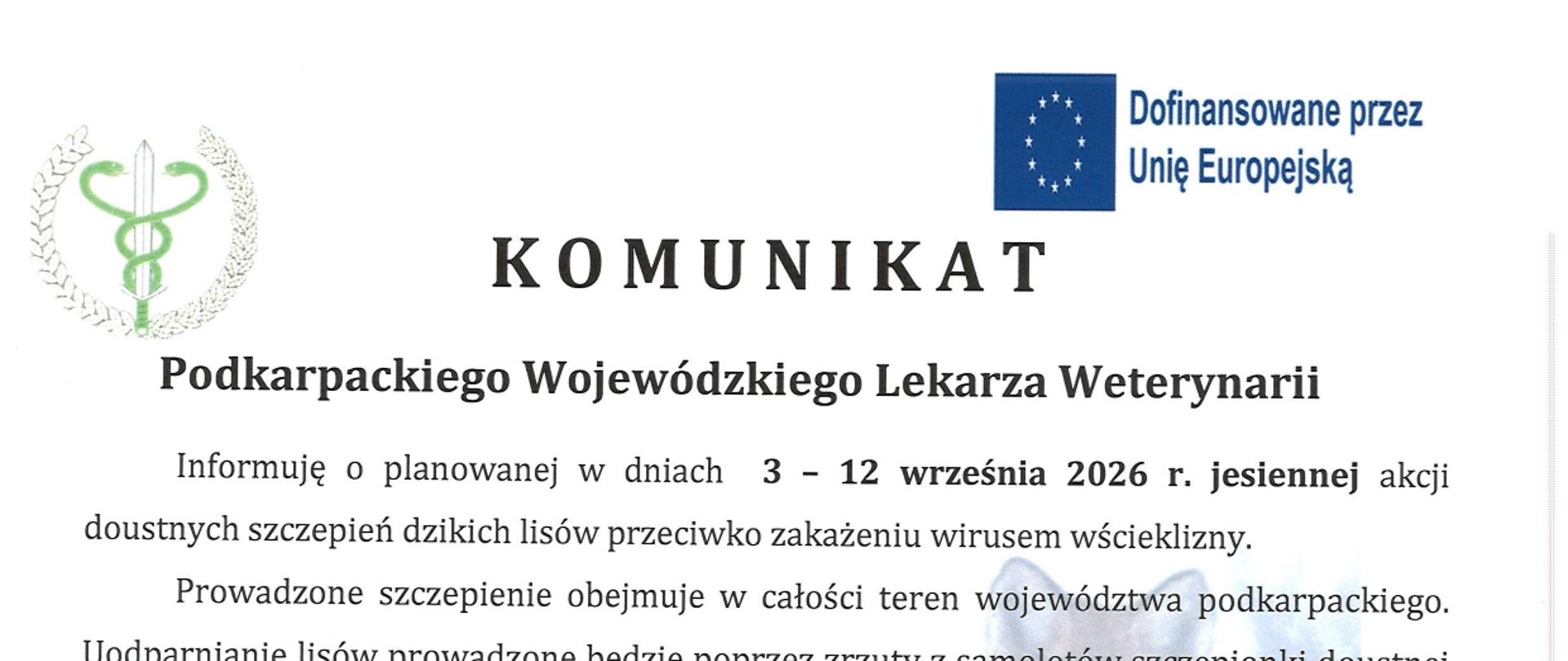 Komunikat Podkarpackiego Wojewódzkiego Lekarza Weterynarii 