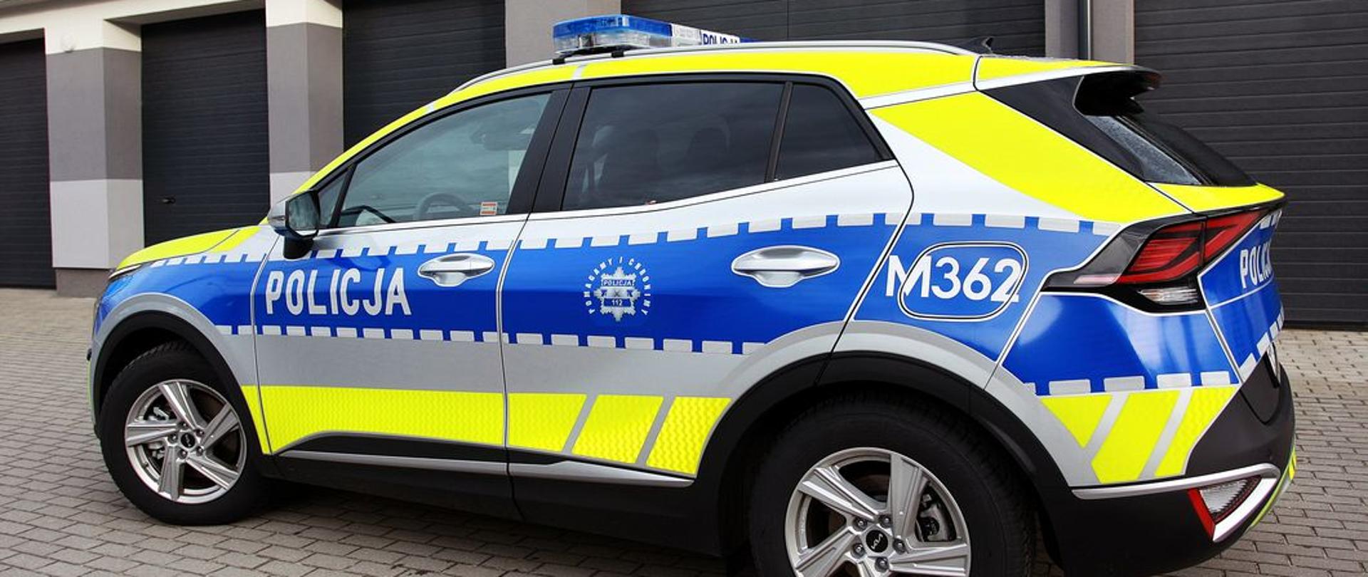 Radiowóz Kia Sportage zakupiony na potrzeby Komendy Powiatowej Policji w Bielsku Podlaskim przy wsparciu finansowym Powiatu Bielskiego