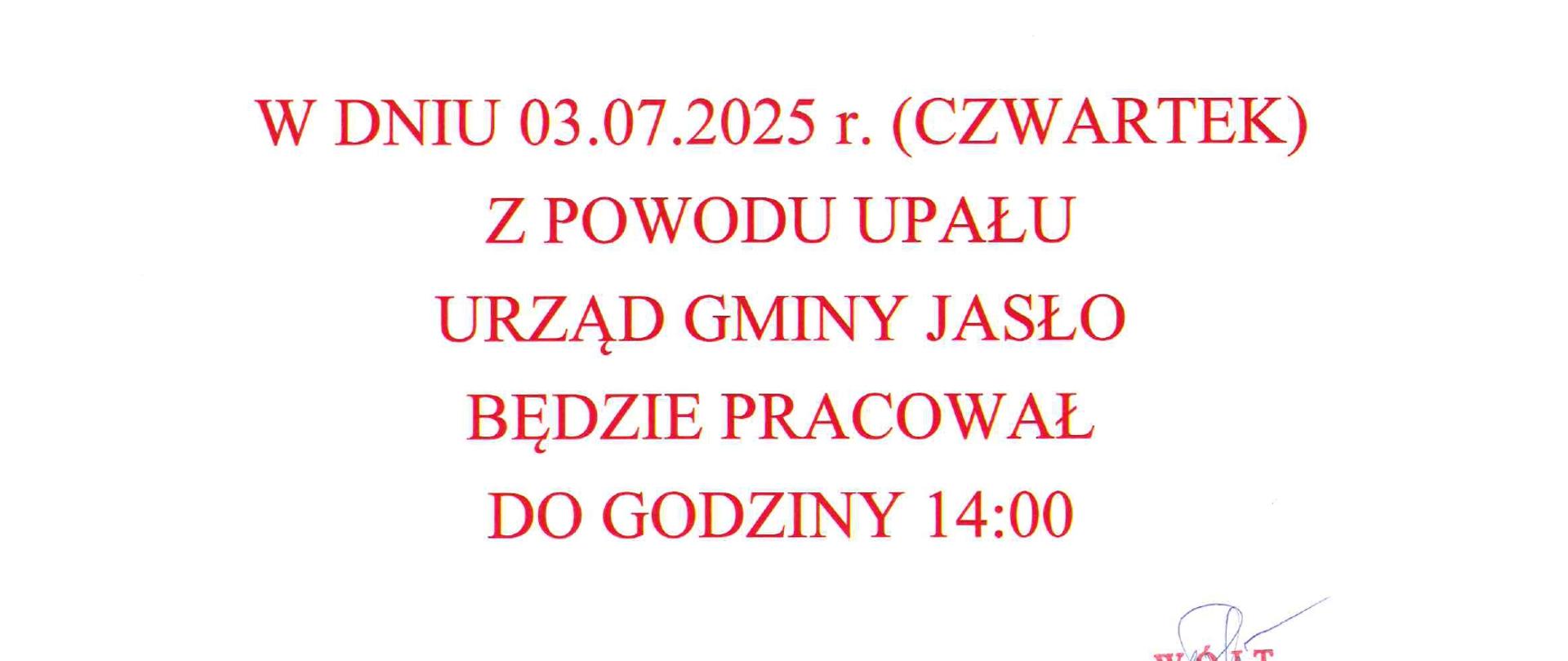 czas pracy Urzędu Gminy Jasło