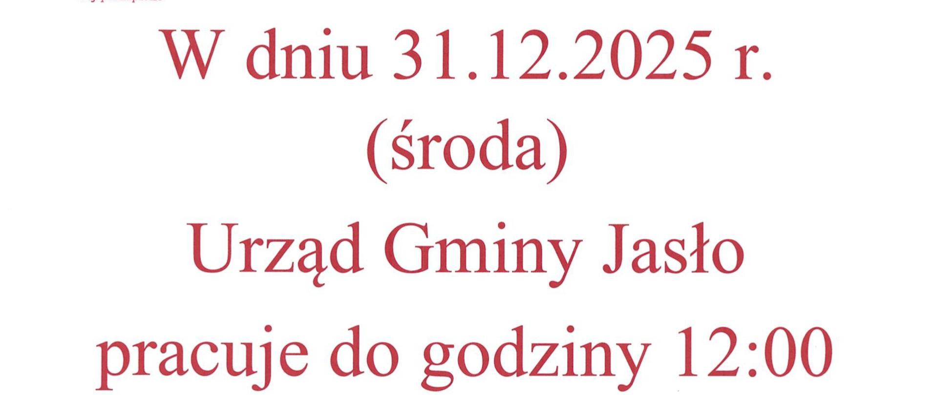 godziny pracy w dniu 31.12.2025