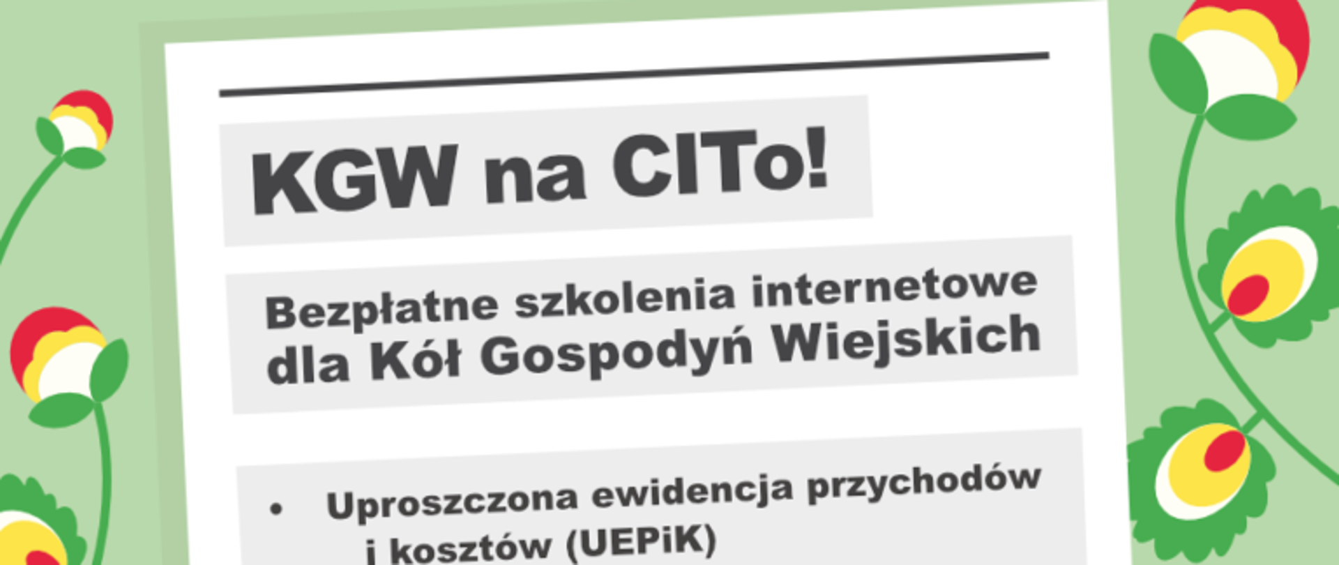Plakat z informacjami o bezpłatnym szkoleniu internetowym.