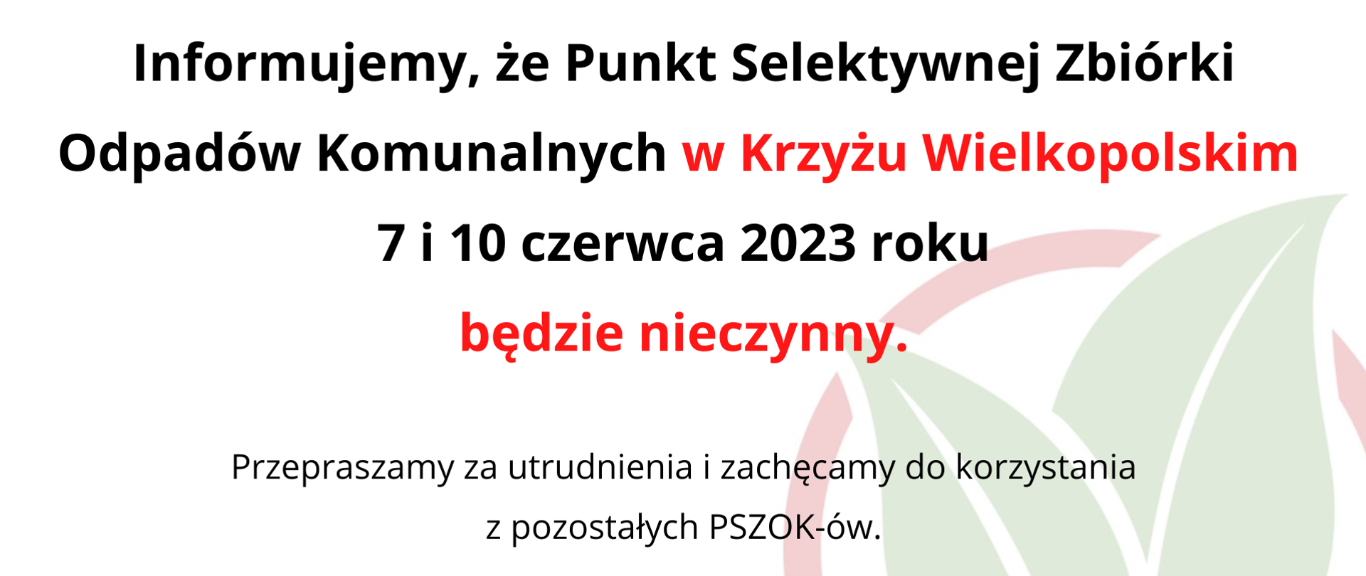 PSZOK nieczynny 1-10.06.2023