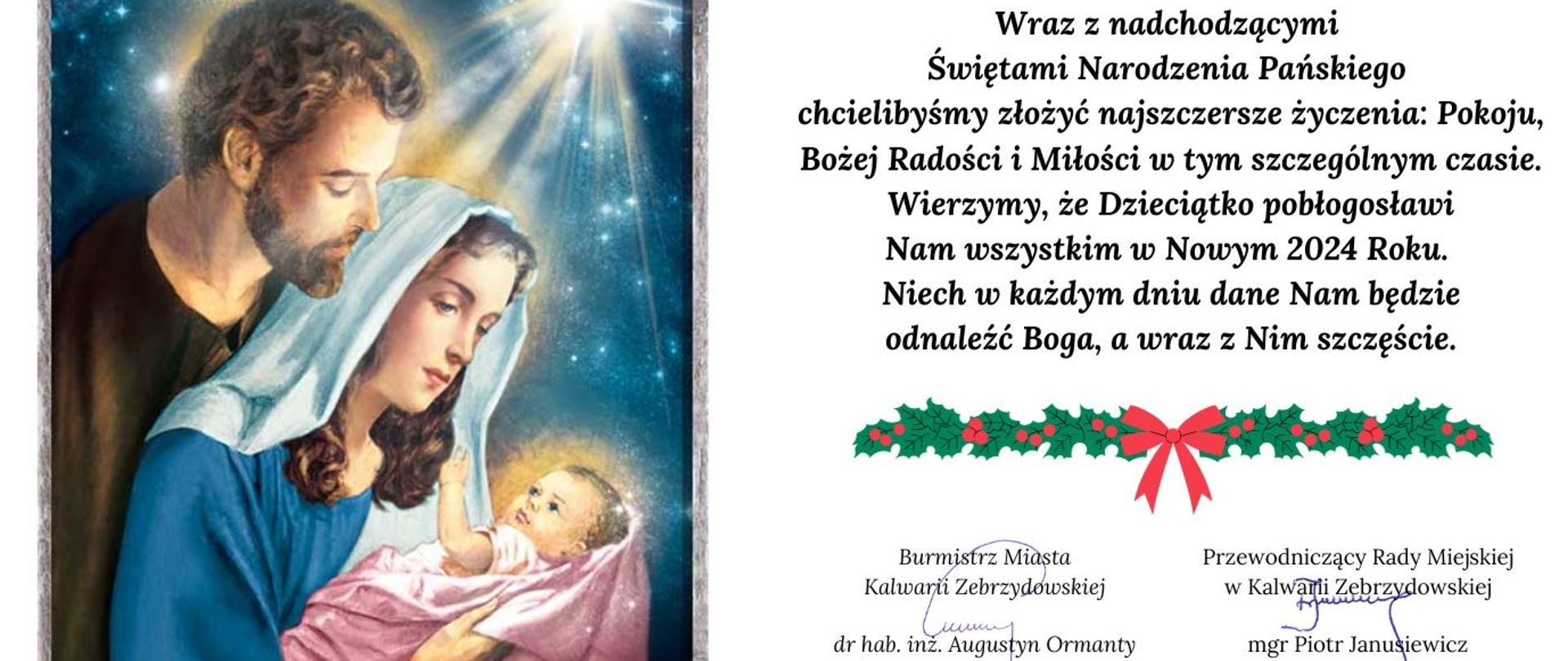 życzenia z okazji bożego narodzenia z kartką na której widnieje św. rodzina