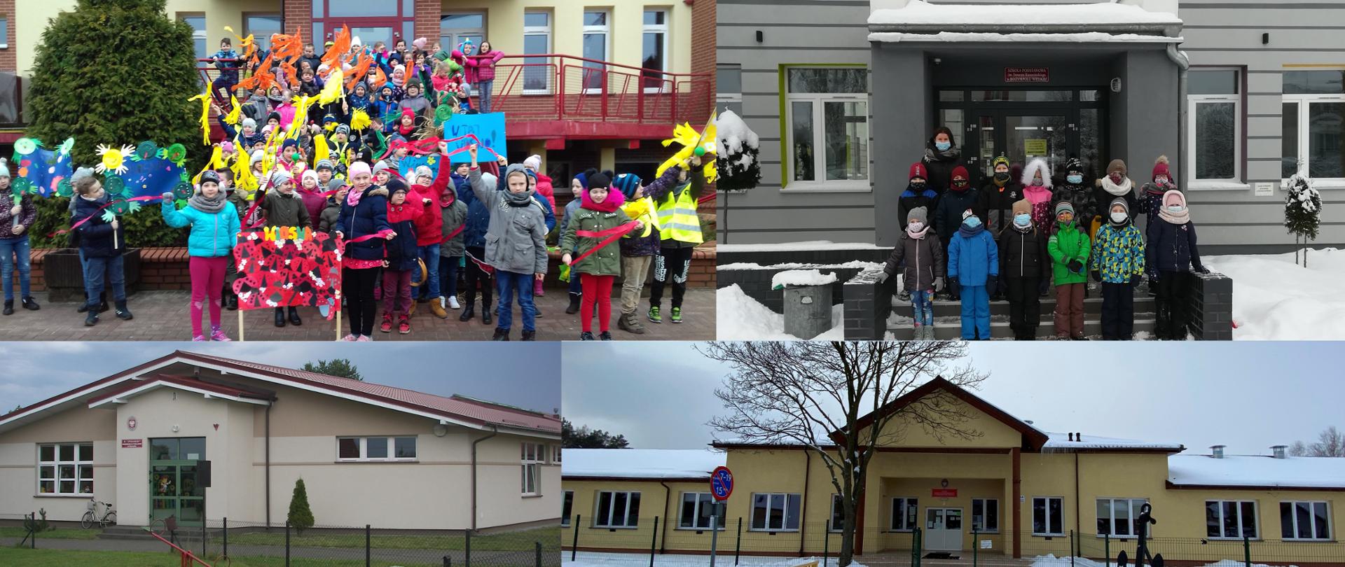 Cztery zdjęcia szkół z Gminy Łęczyce
