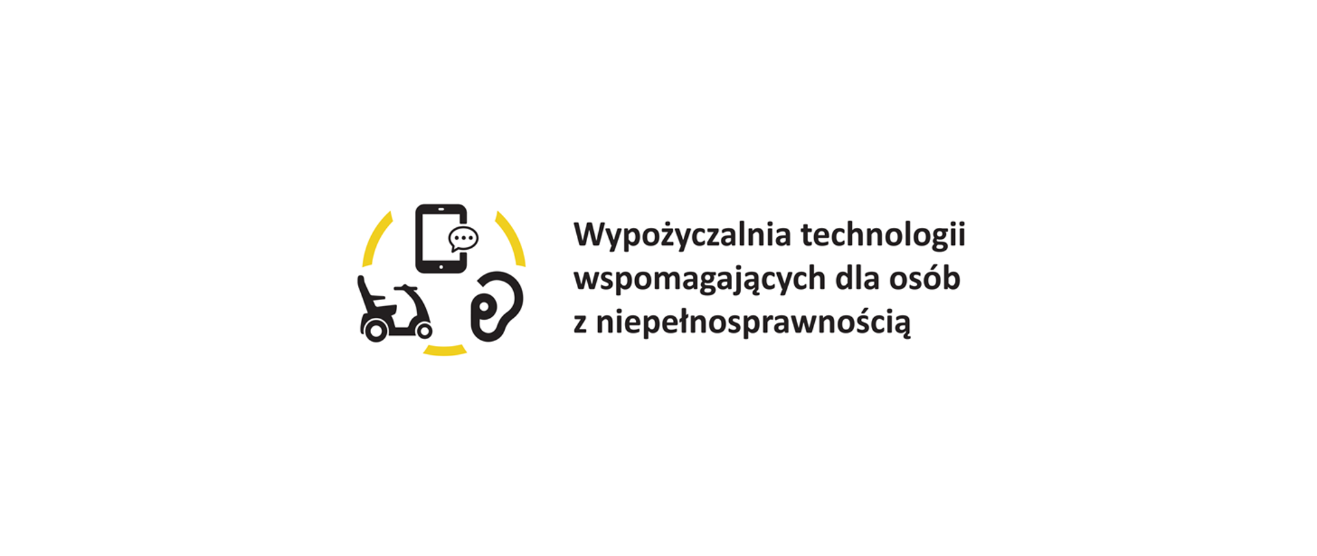 Wypożyczalnia technologii wspomagających dla osób z niepełnosprawnością- banner z napisem Wypożyczalnia technologii wspomagających dla osób z niepełnosprawnością