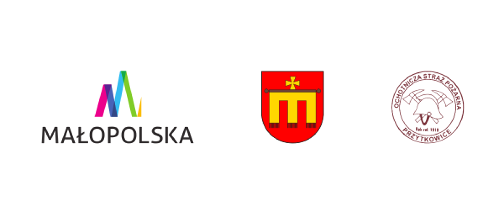 Od lewej> logo Małopolski, herb Kalwarii Zebrzydowskiej, logo OSP Przytkowice